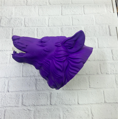 Mor Renk 3D Kurt Başı Duvar Dekoru Asılabilir Maskot Heykel 25x19 cm