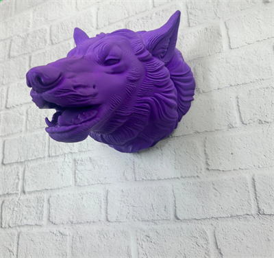 Mor Renk 3D Kurt Başı Duvar Dekoru Asılabilir Maskot Heykel 25x19 cm