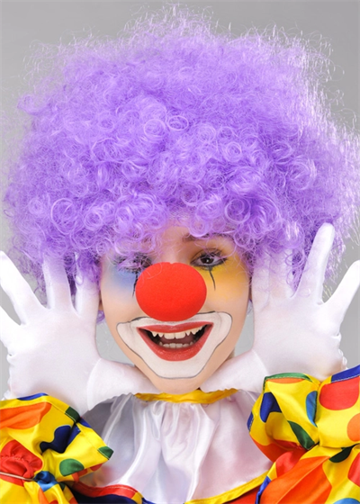 Mor Renk Kıvırcık Afro Bonus Peruk Takma Saç Ve Kırmızı Burun Seti Bx40