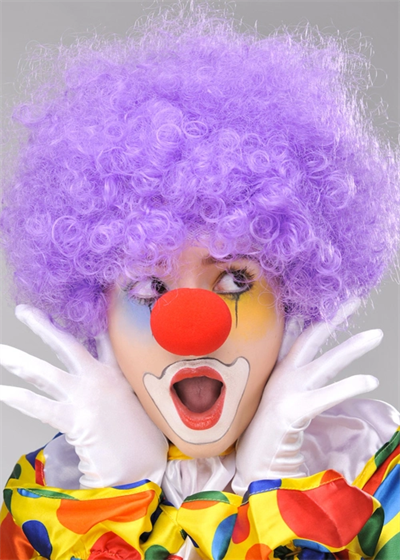 Mor Renk Kıvırcık Afro Bonus Peruk Takma Saç Ve Kırmızı Burun Seti Bx40