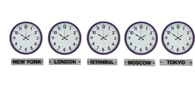 Mor Tabelalı 36 Cm Dünya Saatleri 5 li Set