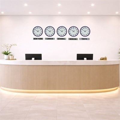 Mor Tabelalı 36 Cm Dünya Saatleri 5 li Set