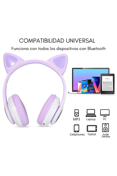 Mor kedi kulağı detaylı bluetooth 5.0 mikrofonlu kulak üstü çocuk kulaklık 2 yıl garantili