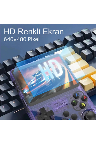 Mor taşınabilir retro oyun konsolu 64 GB hafıza 15.000+ yüklü oyun bluetooth yok