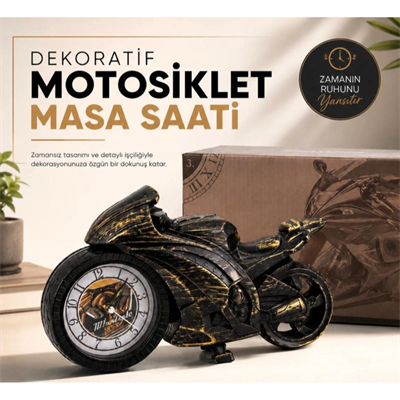 Motosiklet Tasarımlı Masa Saati - Dekoratif Hediyelik - Dayanıklı Malzeme