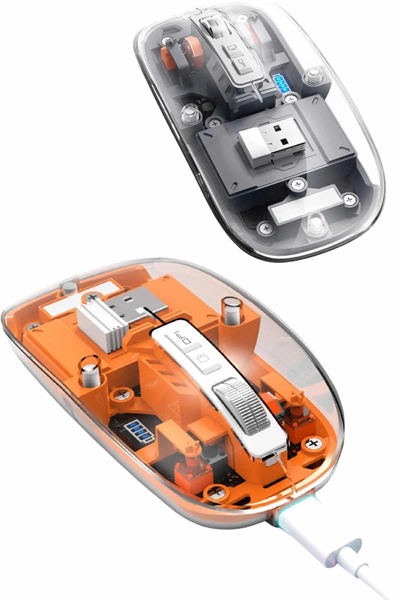 Mouse Fare Kablosuz Mouse Fare Şarjlı Bluetooth Sessiz 5 Tuşlu Şeffaf