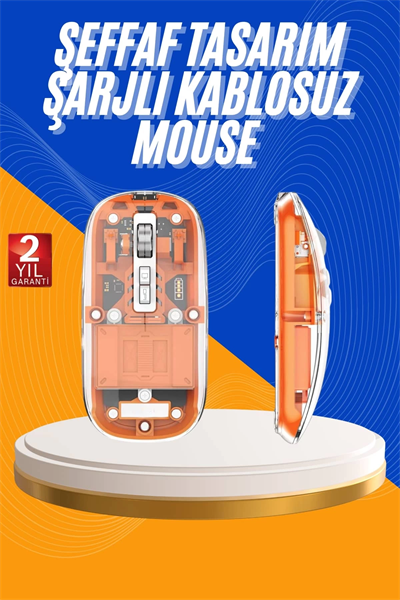 Mouse Fare Kablosuz Mouse Fare Şarjlı Bluetooth Sessiz 5 Tuşlu Şeffaf