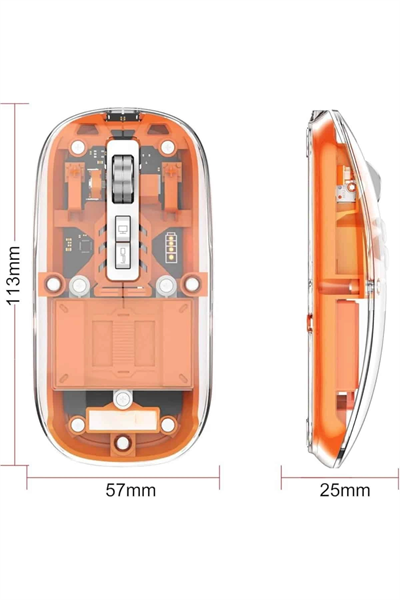 Mouse Fare Kablosuz Mouse Fare Şarjlı Bluetooth Sessiz 5 Tuşlu Şeffaf