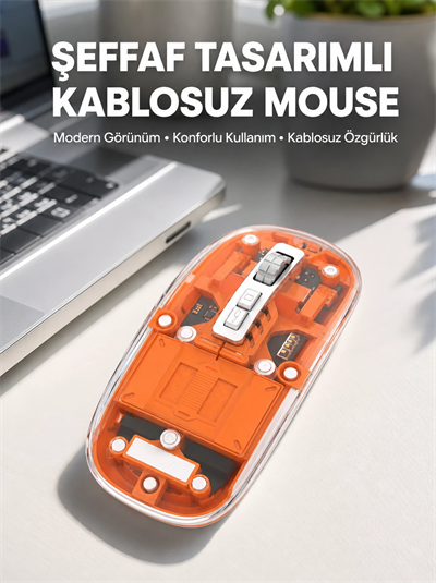 Mouse Fare Kablosuz Mouse Fare Şarjlı Bluetooth Sessiz 5 Tuşlu Şeffaf