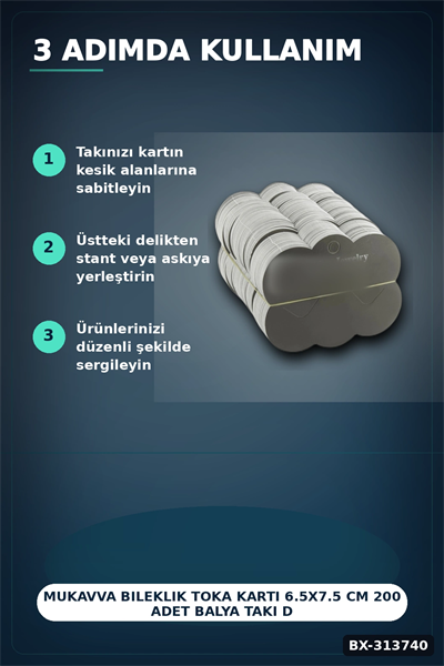 Mukavva Bileklik Toka Kartı 6.5x7.5 Cm 200 Adet Balya Takı Düzenleyici Organizer BX-313740