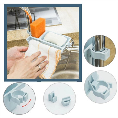Musluğa Takılan Sünger Havlu Askılı Sabun Hazneli Mutfak Banyo Lavabo Düzenleyici Organizer Bx40
