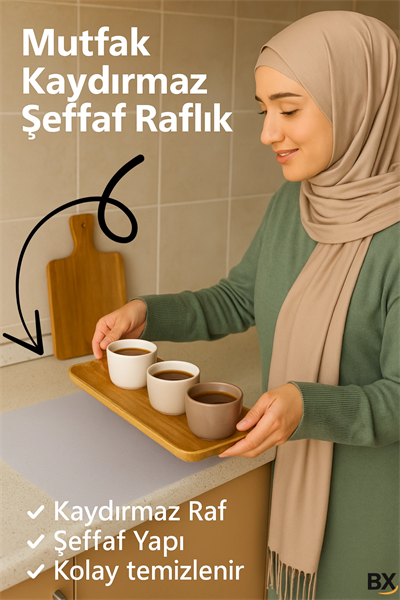 Mutfak Dolabı Çekmece Kaydırmaz Raf Örtüsü Şeffaf, Suya Dayanıklı, Kesilebilir Pvc 45x300 Cm