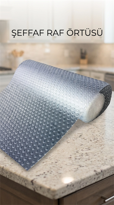 Mutfak Dolap İçi Kaydırmaz Şeffaf Raflık Örtüsü 45x300 cm Pvc Koruyucu