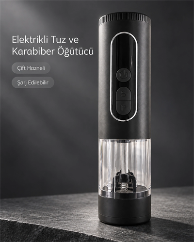Mutfak ve Sofra Kullanımına Uygun Çift Hazneli Elektrikli Tuz Karabiber Öğütücü