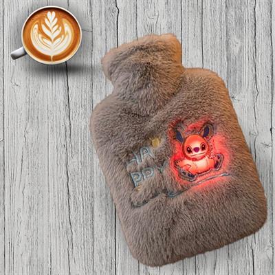 Mutlu Robot Hayvan Figürlü Gri Peluş Sıcak Su Torbası 1 Lt – Yumuşak Kılıf, Uzun Süre Sıcak Tutan Termal Su Torbası (3936)