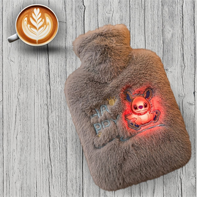 Mutlu Robot Hayvan Figürlü Gri Peluş Sıcak Su Torbası 1 Lt – Yumuşak Kılıf, Uzun Süre Sıcak Tutan Termal Su Torbası