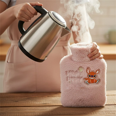 Mutlu Robot Hayvan Figürlü Pembe Peluş Sıcak Su Torbası 1 Lt – Yumuşak Kılıf, Uzun Süre Sıcak Tutan Termal Su Torbası