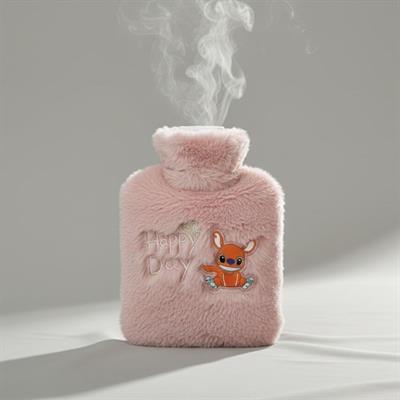 Mutlu Robot Hayvan Figürlü Pembe Peluş Sıcak Su Torbası 1 Lt – Yumuşak Kılıf, Uzun Süre Sıcak Tutan Termal Su Torbası (3936)