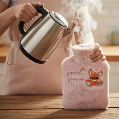 Mutlu Robot Hayvan Figürlü Pembe Peluş Sıcak Su Torbası 1 Lt – Yumuşak Kılıf, Uzun Süre Sıcak Tutan Termal Su Torbası (3936)