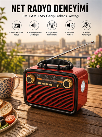 Müzik Kutusu Bluetooth Bağlantılı El Fenerli Nostaljik Tasarım Radyo