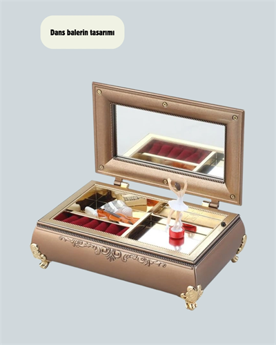 Müzikli Balerin Figürlü Takı Kutusu Piyano Desenli Dekoratif