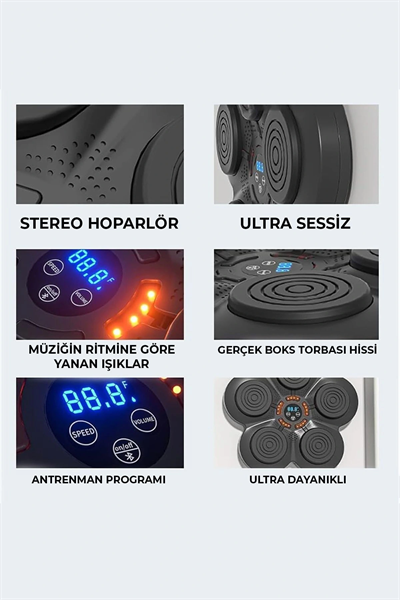 Müzikli Duvar Boks Padi Darbe Sensörlü Antrenman Pedi LED Işıklı Eğlenceli Boks Oyuncağı