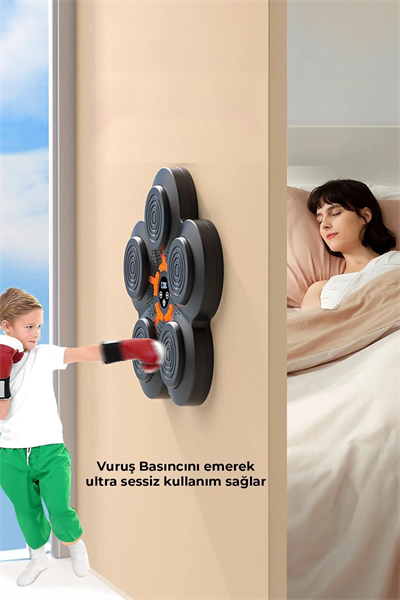 Müzikli Duvar Boks Padi Darbe Sensörlü Antrenman Pedi LED Işıklı Eğlenceli Boks Oyuncağı