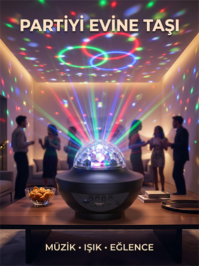 Müzikli RGB Disko Lambası Bluetooth Hoparlörlü Renkli Parti Işığı USB TF Kart Girişli