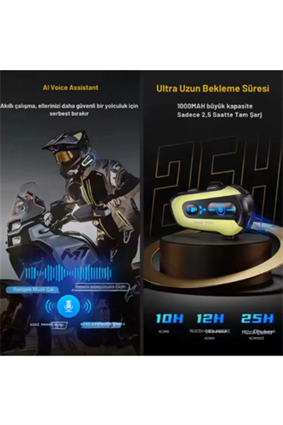 N3x Rgb Işıklı Intercom 3 Kişi Bağlantılı 1000mah Motosiklet Bluetooth Kulaklık Seti