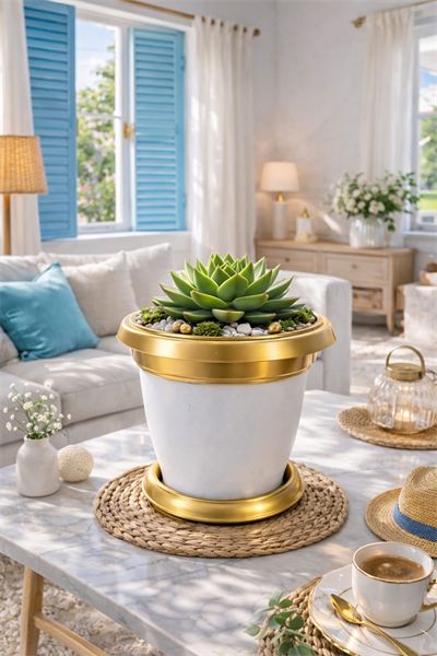 NF Gold Bilezikli 1.7 Litre Dekoratif Plastik Saksı Beyaz