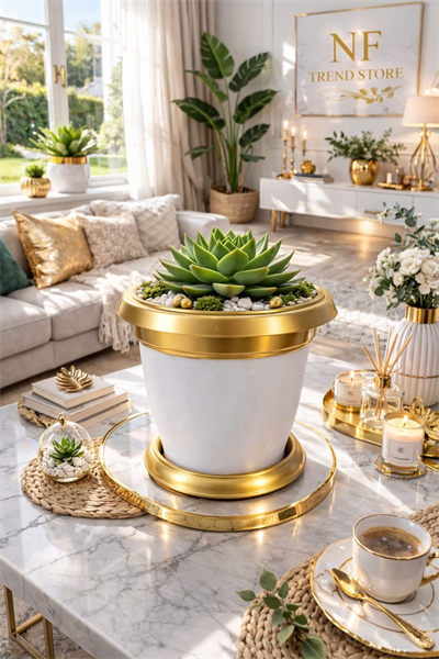 NF Gold Bilezikli 1.7 Litre Dekoratif Plastik Saksı Beyaz