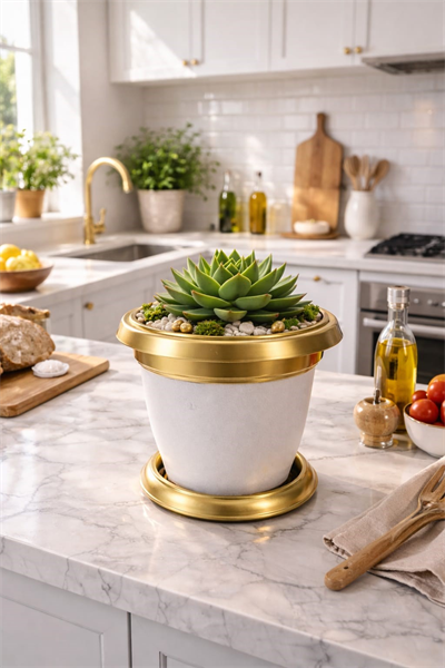 NF Gold Bilezikli 1.7 Litre Dekoratif Plastik Saksı Beyaz