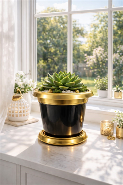NF Gold Bilezikli 1,7 Litre Dekoratif Plastik saksı Siyah