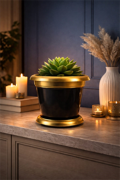 NF Gold Bilezikli 1,7 Litre Dekoratif Plastik saksı Siyah