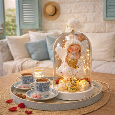 NF TREND Venüs ışıltısı Led Işıklı Melek Fanus