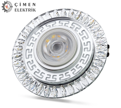NOAS YL65 1757 FLORA Led Çerçeveli 4000K + Mavi Yuvarlak Kristal Cam Spot Kasa - Priz ve Anahtar İçin Uyumlu Çerçeve