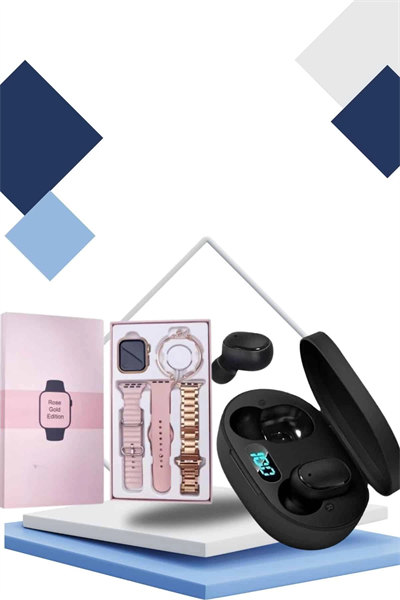 Nabız Ölçer Hediye Bileklikli Akıllı Saat ve Dijital Göstergeli Bluetooth Kulaklık Çoklu Şarj Girişi