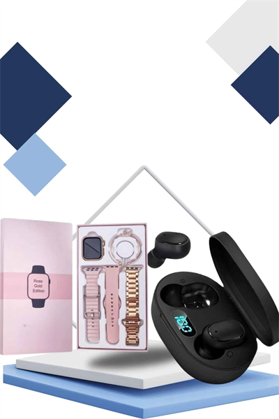 Nabız Ölçer Hediye Bileklikli Akıllı Saat ve Dijital Göstergeli Bluetooth Kulaklık Çoklu Şarj Girişi