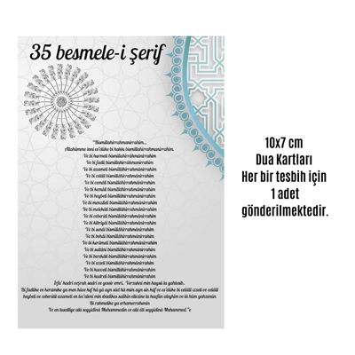Namaz Tesbihi Vavlı 99lu Cam İncili 35 Besmele-i Şerif Dua Kartı İle Gri Renk Hediyelik 10 Adet