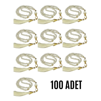 Namaz Tesbihi Vavlı 99lu Cam İncili Amenerrasulü Dua Kartı İle Krem Renk Hediyelik 100 Adet