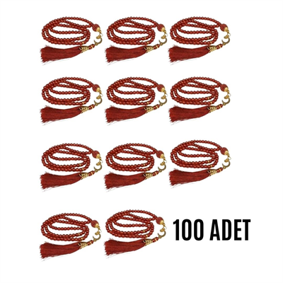 Namaz Tesbihi Vavlı 99lu Cam İncili İsmi Azam Dua Kartı İle Bordo Renk Hediyelik 100 Adet