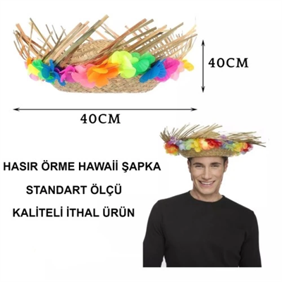 Natural Renkli Püsküllü Örme Hasır Hawaii Şapka