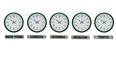 Nature Yeşil 36 Cm Tabelalı 5 li Dünya Saatleri