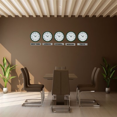 Nature Yeşil 36 Cm Tabelalı 5 li Dünya Saatleri