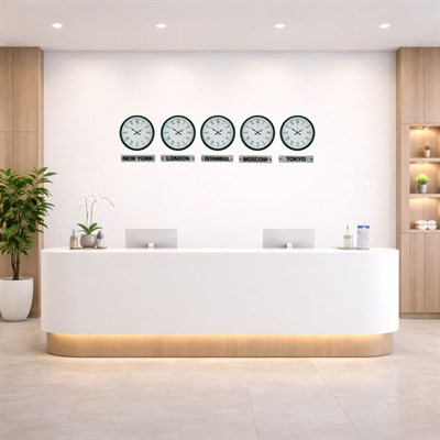 Nature Yeşil 36 Cm Tabelalı 5 li Dünya Saatleri