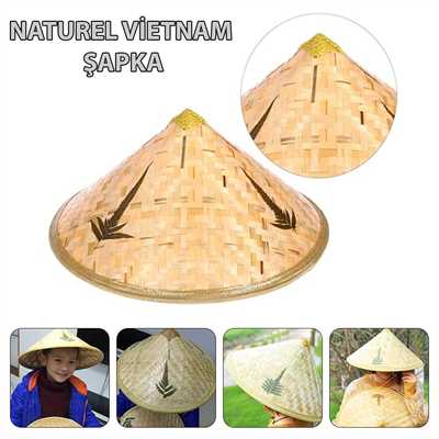 Naturel Renk Cambodia Kamboçyalı Vietnam Şapkası PVC Hasır