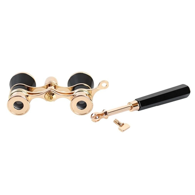 Nefis Işlemeli, Tiyatro / Opera Dürbünü 3x25 Prinç Metal Kaplamalı Retro Siyah