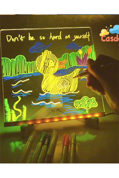 Neon Işıklı 7 Renk Işık Boyama Kalemli Led Resim Panosu Boyama Tahtası Kalemleri 20 X 20