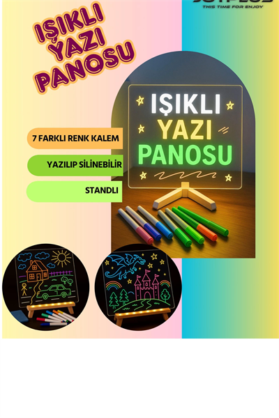 Neon Işıklı 7 Renk Işık Boyama Kalemli Led Resim Panosu Boyama Tahtası Kalemleri 20 X 20