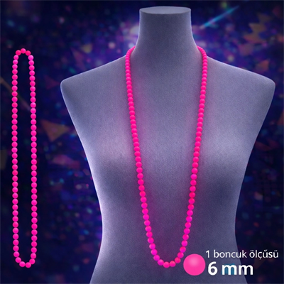 Neon Pembe Boncuk Kolye 80 Cm – Retro 80’ler 90’lar Parti Aksesuarı